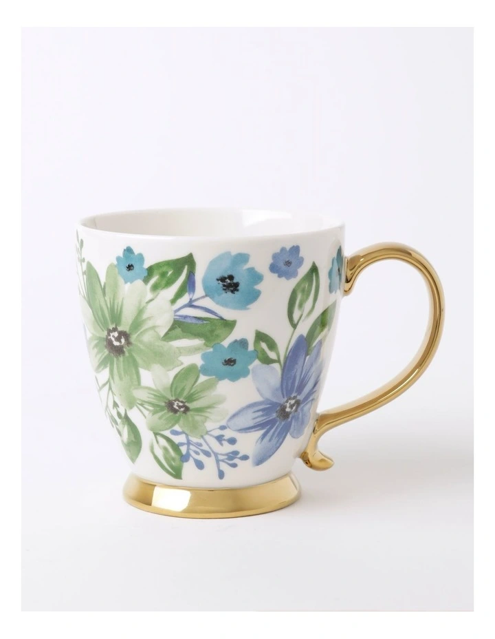 Tea Time Footed Mug Blue Floral in Multi