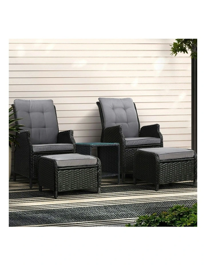 Wicker Adjustable Recliner Set in Black