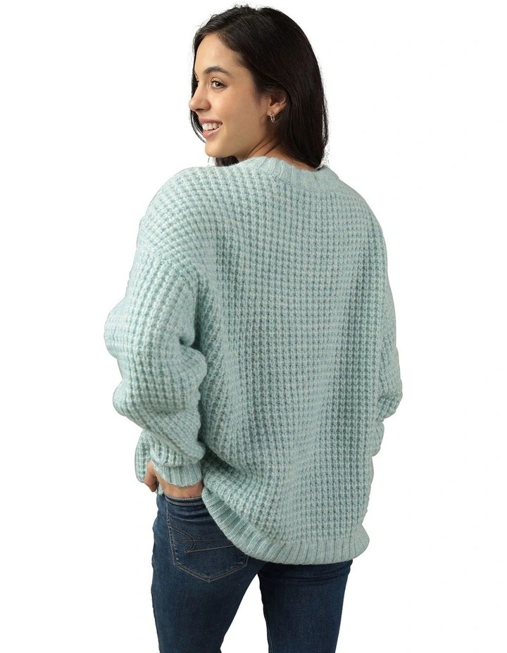 Oversized Waffle Crewneck Sweater in Light Blue