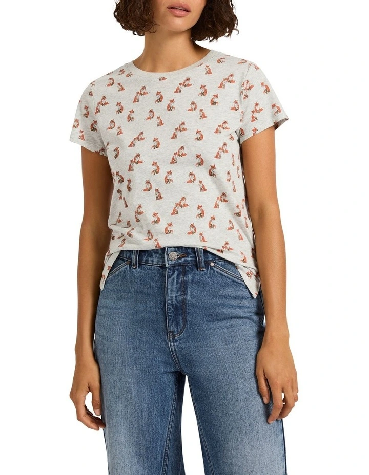 Pandora's Fox Tee in Grey Multi