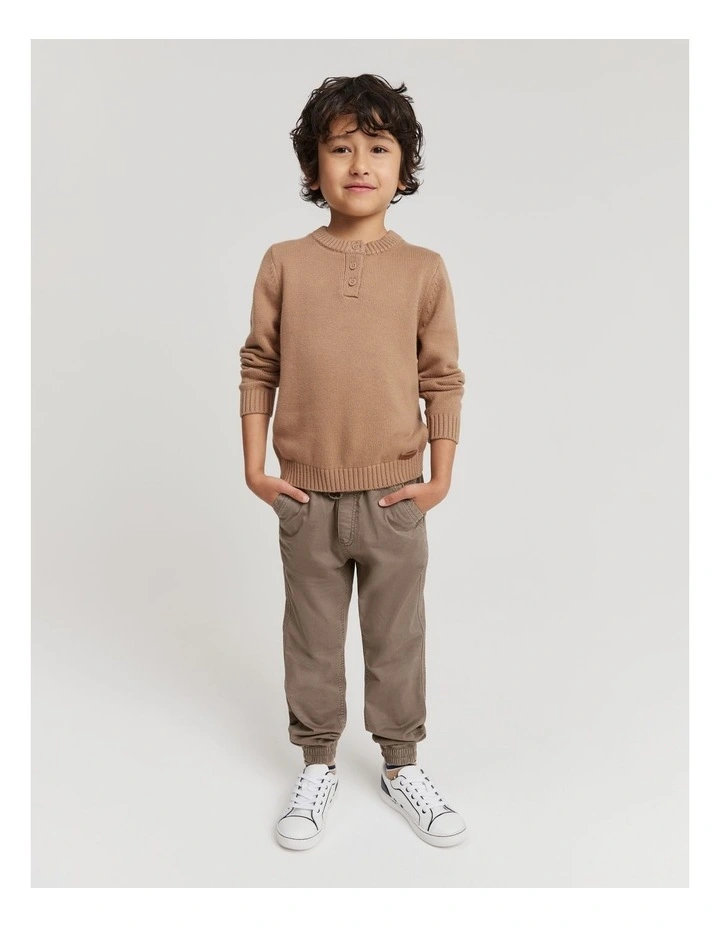 Organically Grown Cotton Blend Henley Knit in Camel