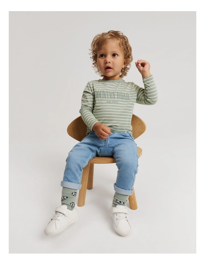 Verified Australian Cotton Long Sleeve Heritage T-shirt in Green Stripe