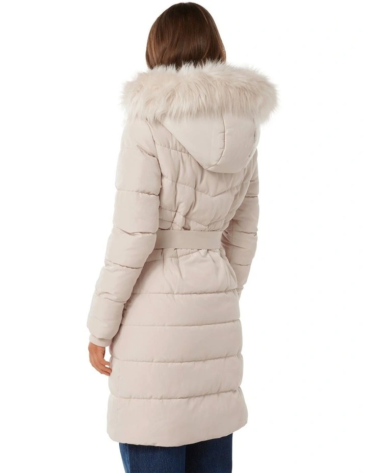 Ariana Belted Puffer Jacket in Cream