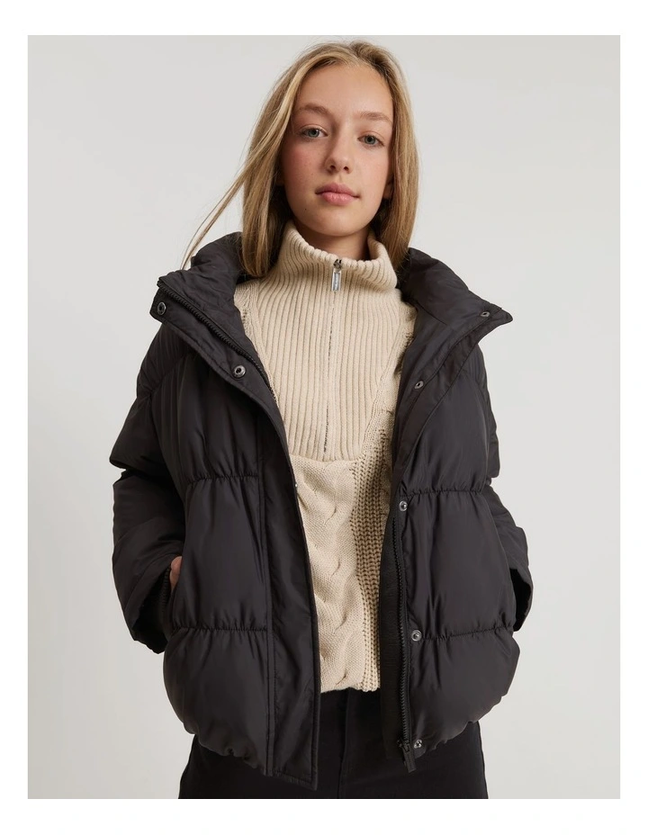 Teen Recycled Polyester Puffer Jacket in Black