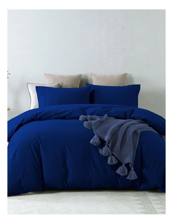 Vintage Washed Cotton Single Quilt Cover Set in Royal Blue