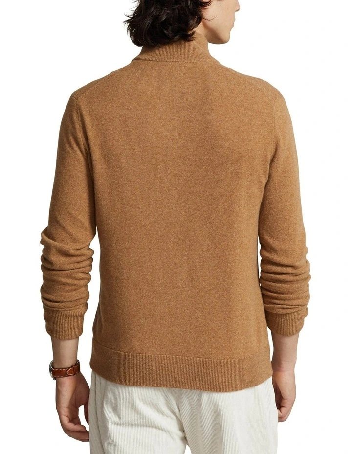 Wool Full-Zip Sweater in Brown