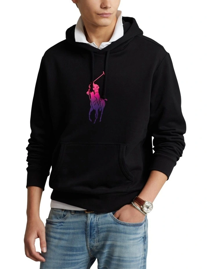 Ombre Big Pony Fleece Hoodie in Black