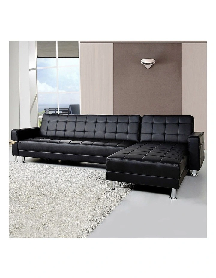 Corner Faux Leather Sofa Bed Couch with Chaise Black