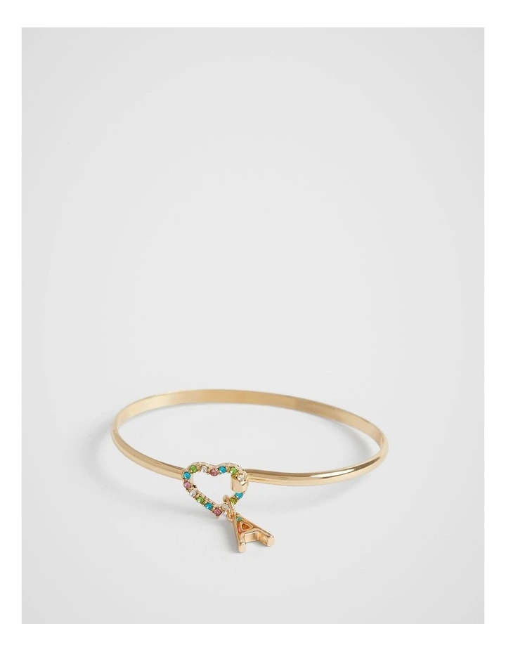 Heart Initial Bangle in Rainbow