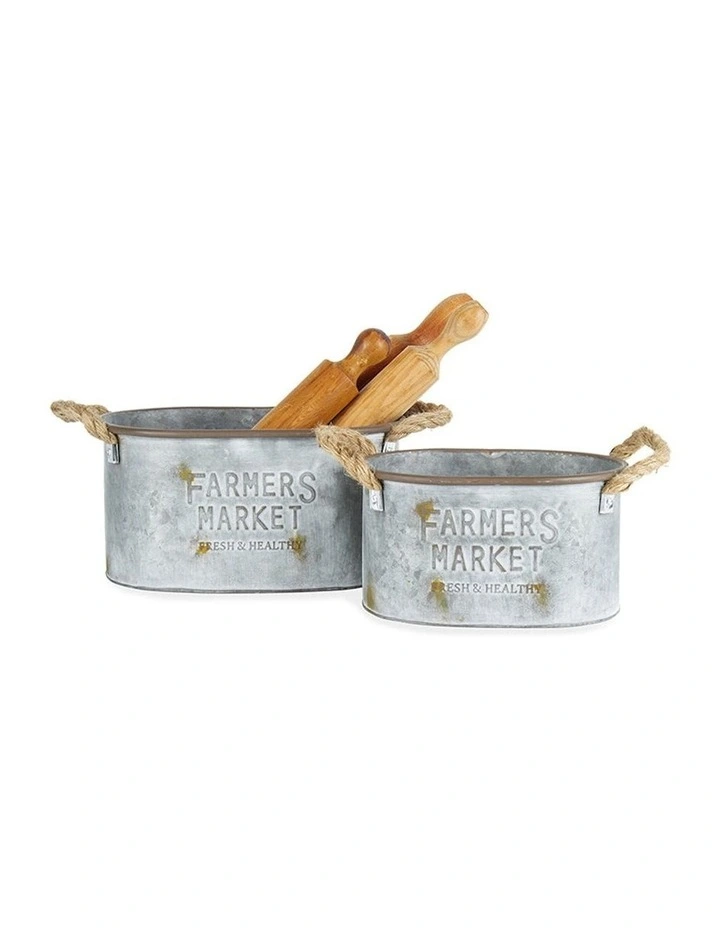Farmer's Market Oval Planters 2 Set in Rust