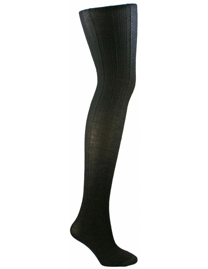 Superfine 70D Merino Cable Rib Tights in Black