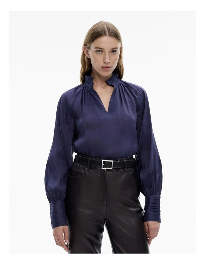 High-neck Raglan Blouse in Midnight