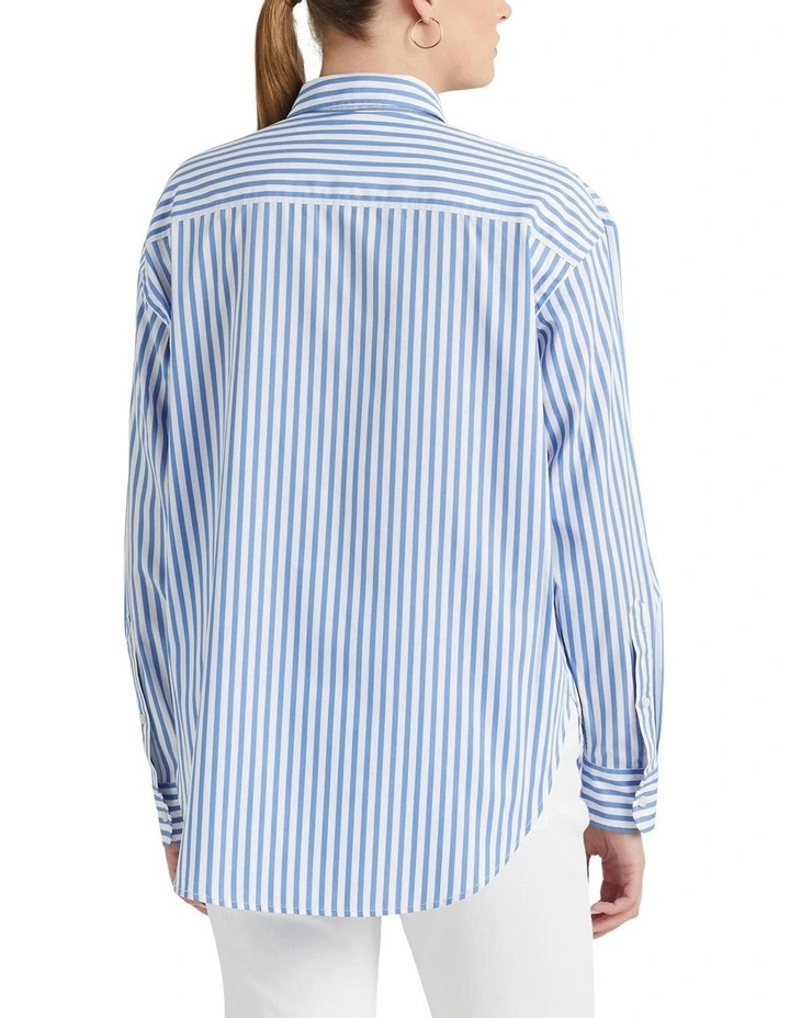 Striped Cotton Broadcloth Shirt in Blue