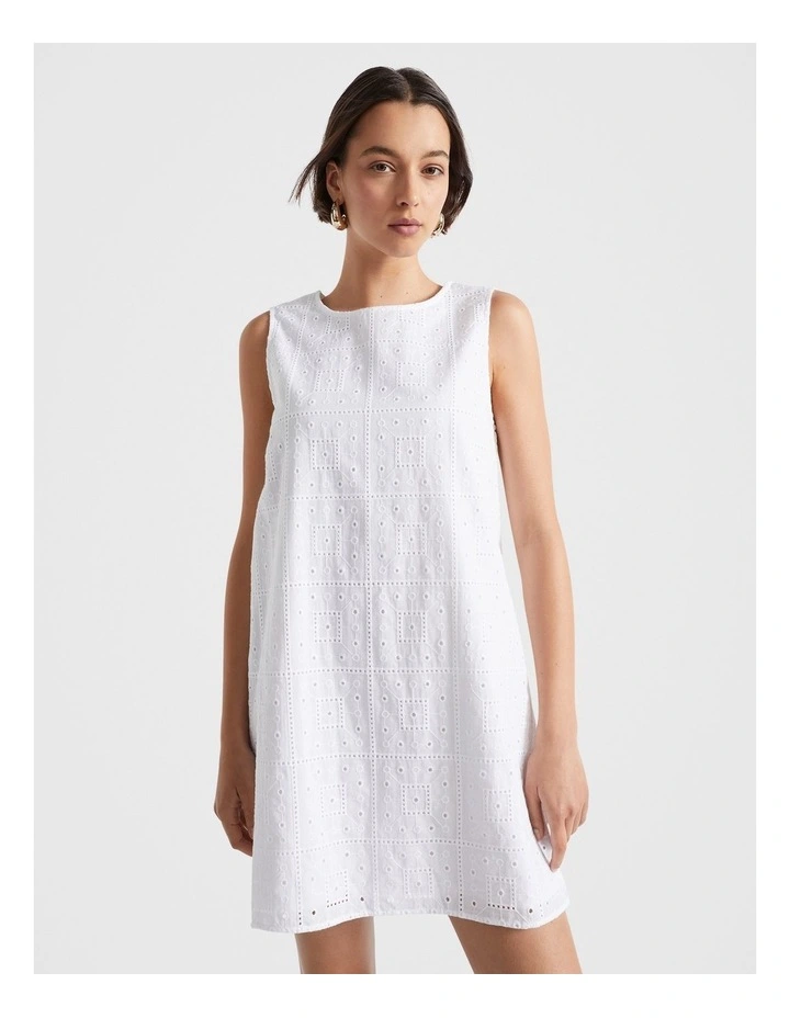 Broderie Mini Dress in White