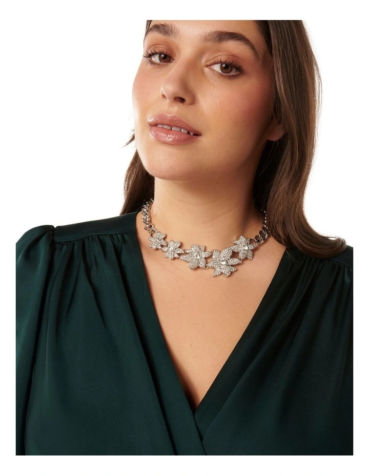 Signature Flo Flower Crystal Necklace in Silver