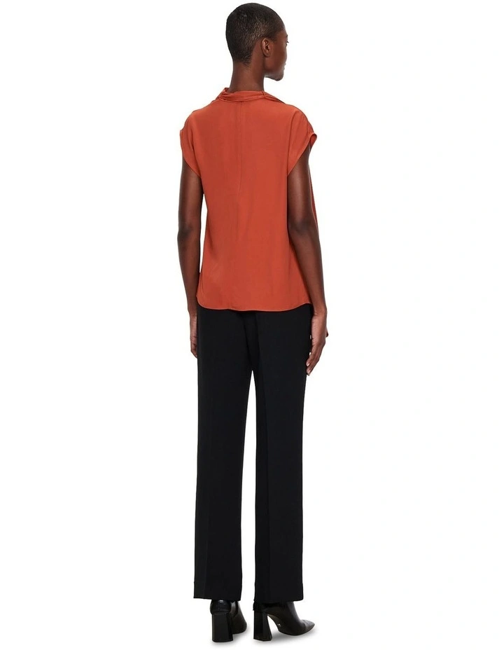 European Twill Scarf Neck Top in Clay
