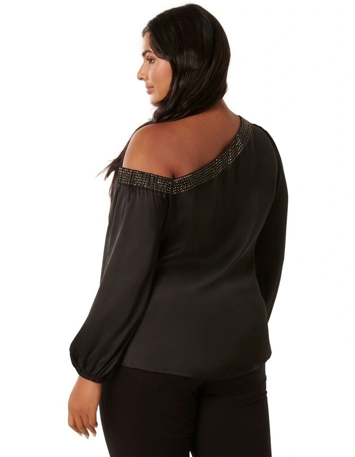 Kourt Embellished Satin Top in Black