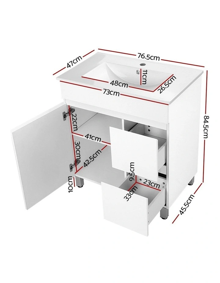 750mm Bathroom Vanity Cabinet Unit Wash Basin Sink Storage Freestanding White