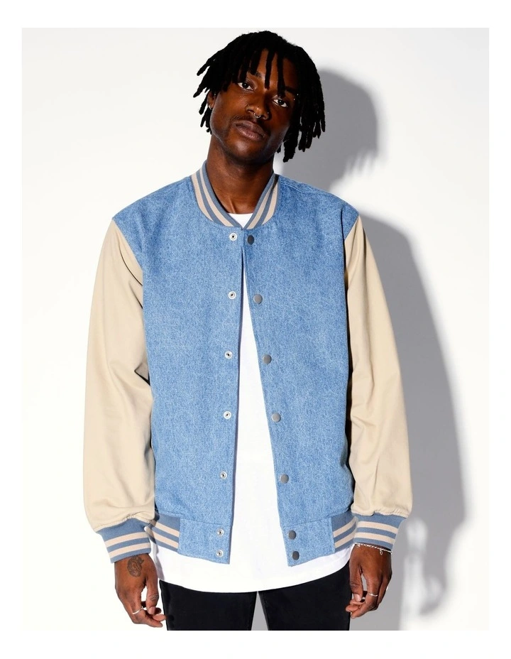 Dawn Of Destruction Varsity Denim Jacket in Blue