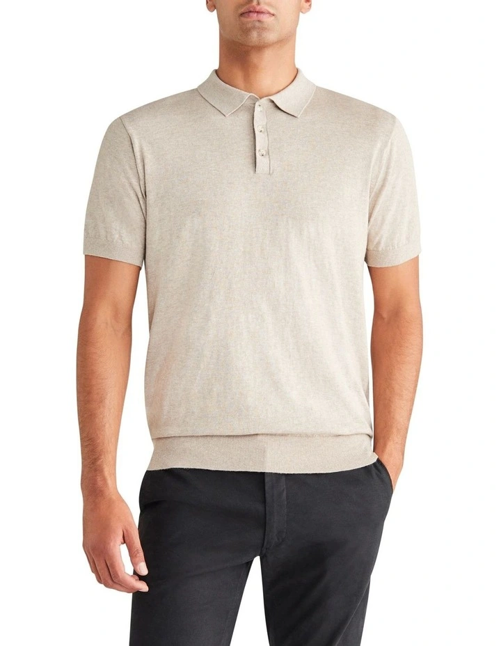 Slim Knitted Polo Shirt in Stone