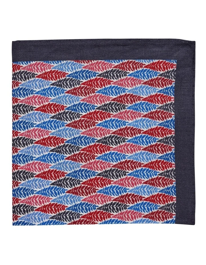Ash Leaves Linen Pocket Square in Red/Blue