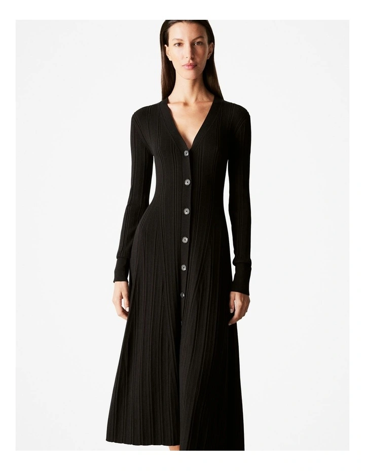 Organically Grown Cotton Blend Rib Knit Dress in Black