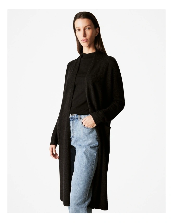 Alpaca Merino Blend Longline Cardigan in Black