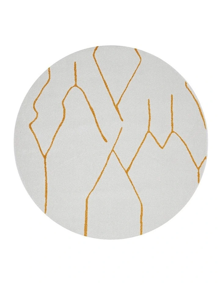 Paradise Ivy Gold Round Rug in White
