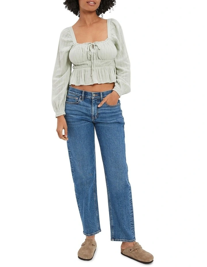 Puff-Sleeve Ruched Top in Nomad Olive