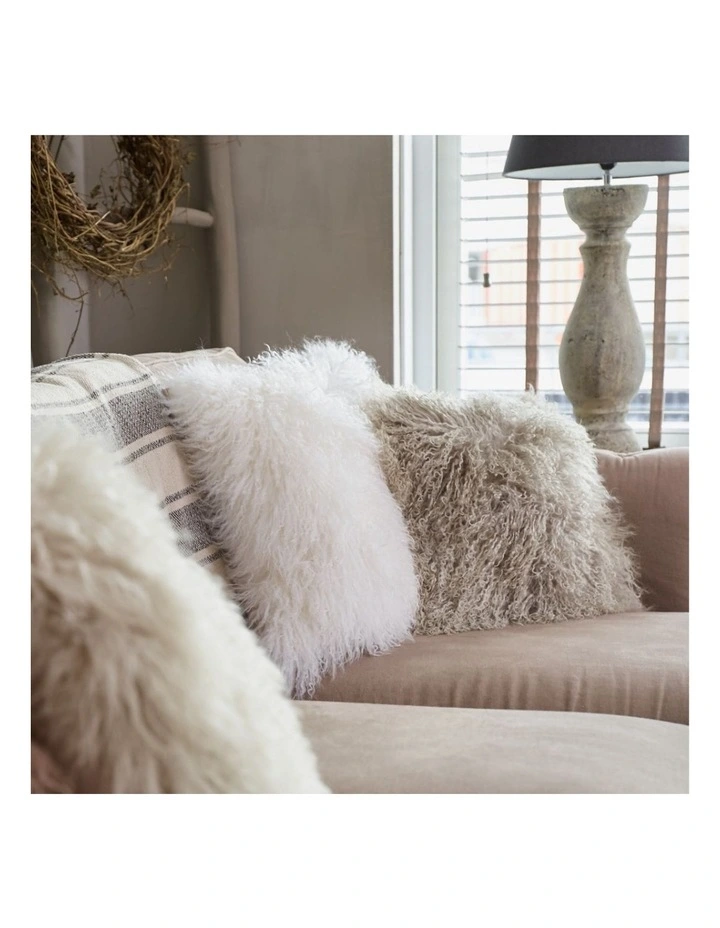 Naturally Sheepskins Long Wool Mongolian Sheepskin Cushion Cover Grey