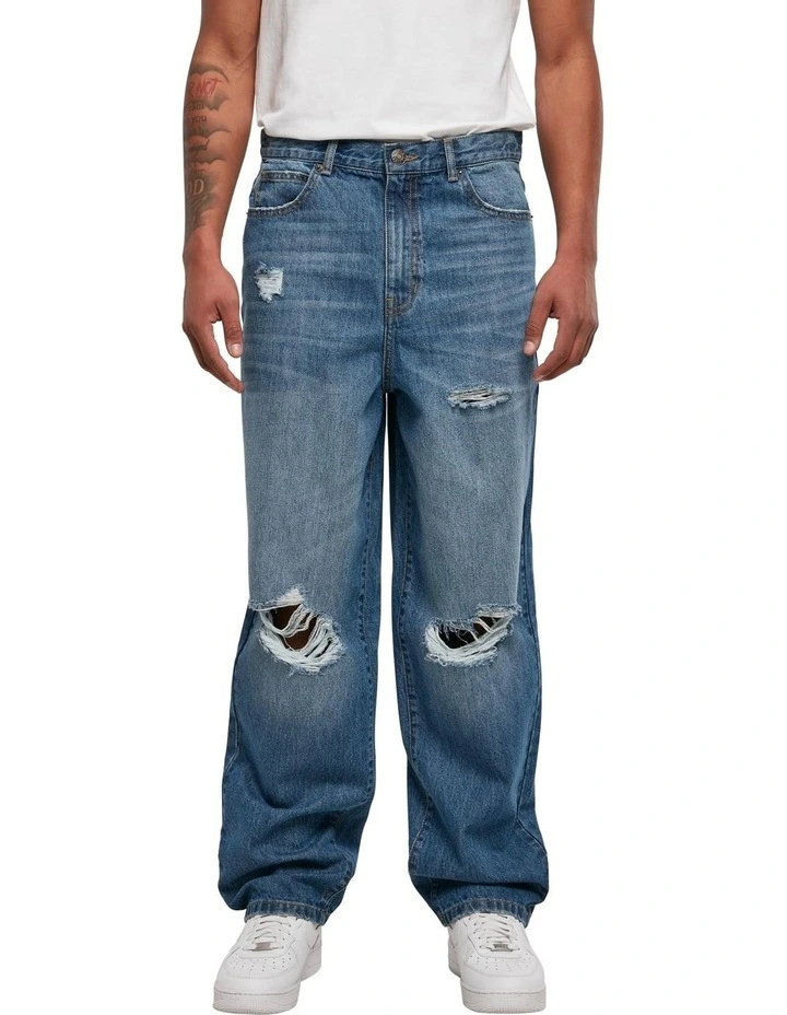 Distressed 90's Jeans in Mid-Deep Blue