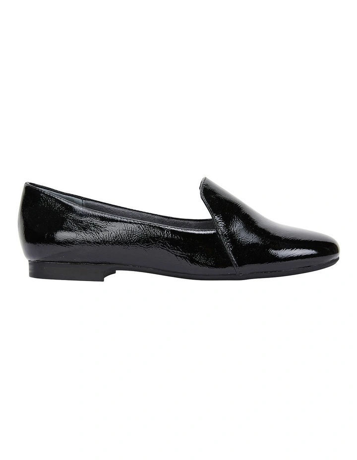 Castle Black Crinkle Patent Flat Shoes