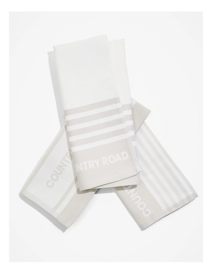 Aeri Australian Cotton Tea Towel Pack Of 3 in Pale Grey