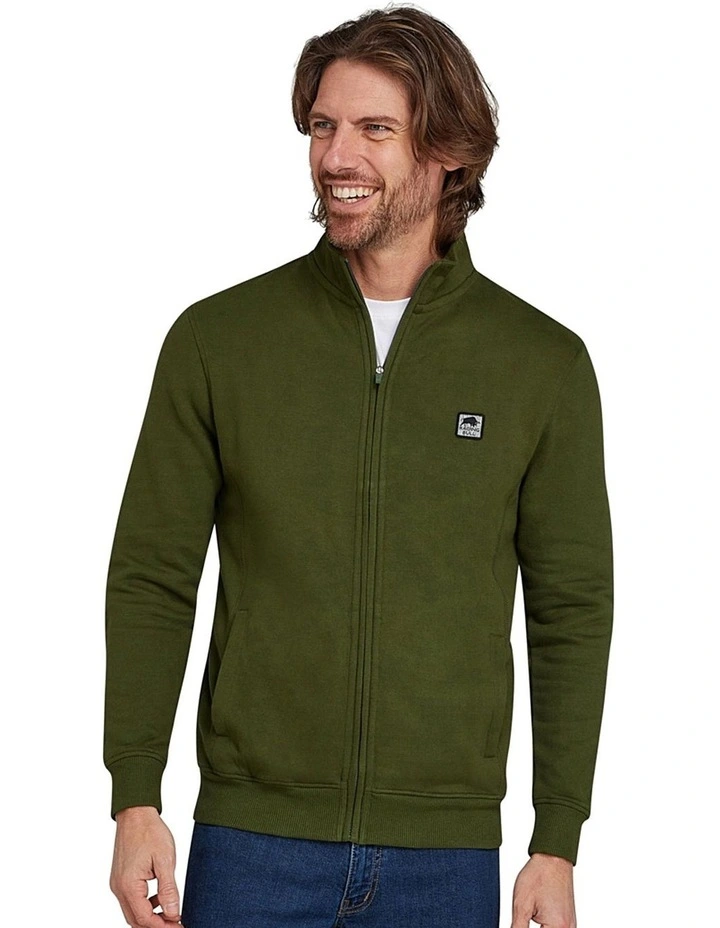 Classic Jersey Zip Through Sweat Top in Army Green