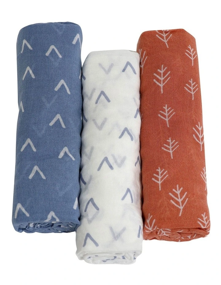 Nordic Muslin Wrap 3 Pack in Denim/Clay