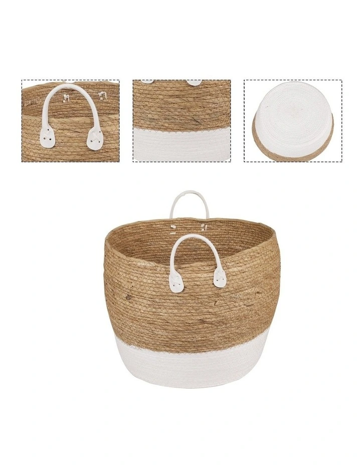 Cotton Rope Stripe Carry Handles Storage Baskets 4 Piece
