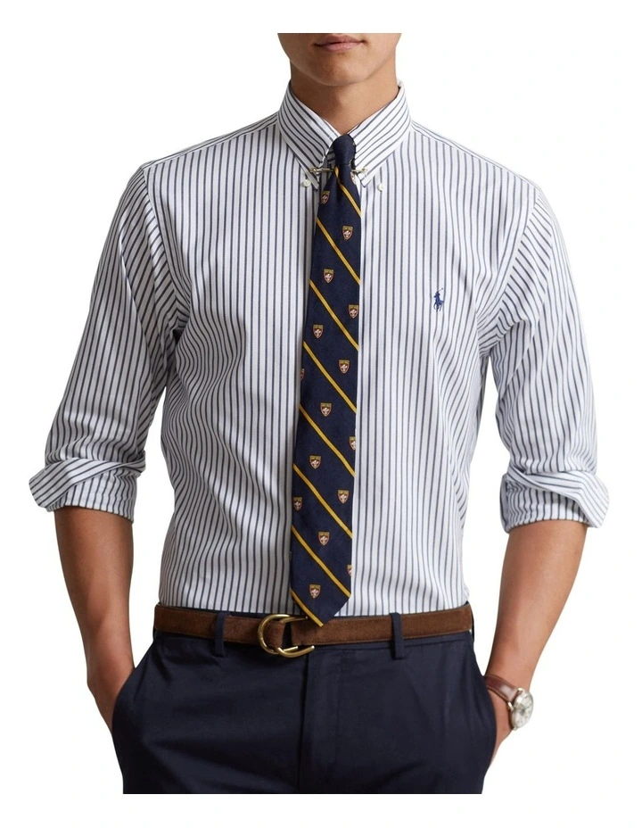 Classic Fit Striped Poplin Shirt in Blue