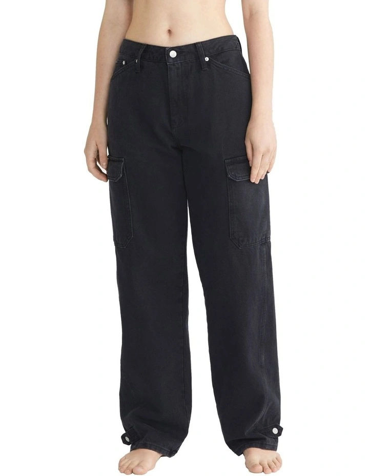 90S Straight Cargo Jeans in Denim Black