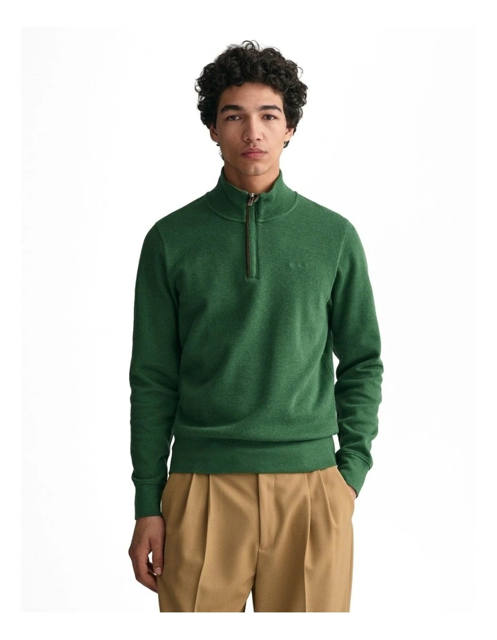 Sacker Rib Half-Zip Sweatshirt in Forest Green