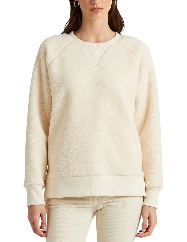 Fleece Long Sleeve Pullover in Beige