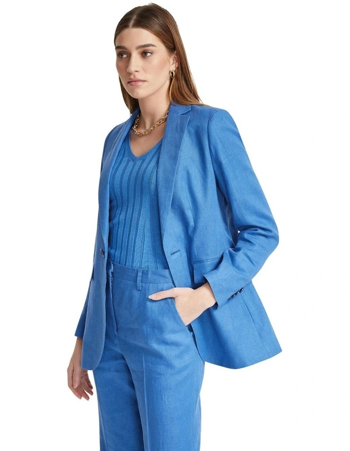 Lola Linen Jacket in Cornflower Blue