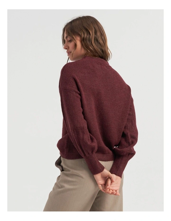 Jada Balloon Sleeve Knit Jumper in Red