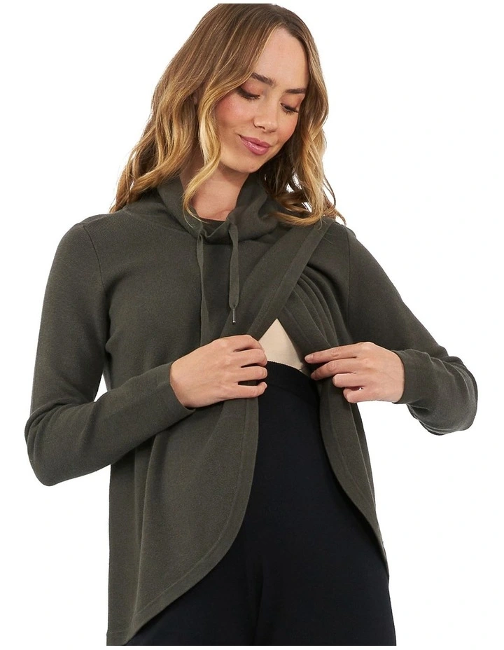 Cassie Cross Over Nursing Knit Top in Khaki