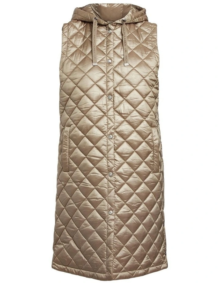 Metallic Quilted Long Vest in Gold