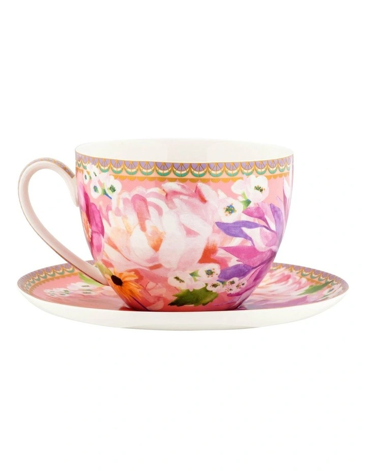 Teas & C's Dahlia Daze Breakfast Cup And Saucer Gift Boxed 480ml in Multi