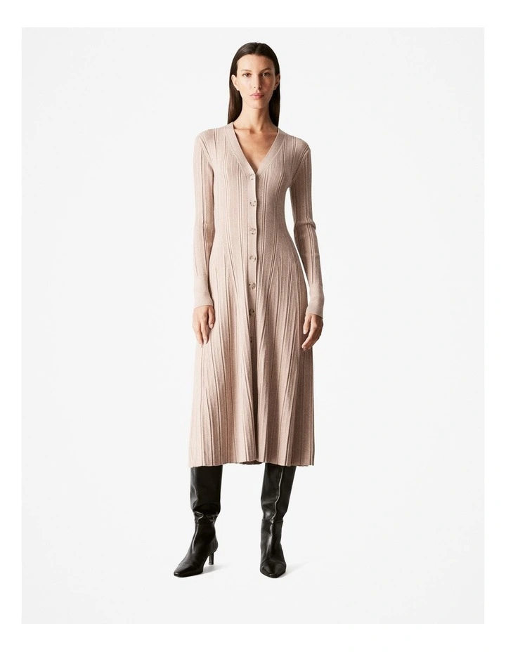 Organically Grown Cotton Blend Rib Knit Dress in Biscuit