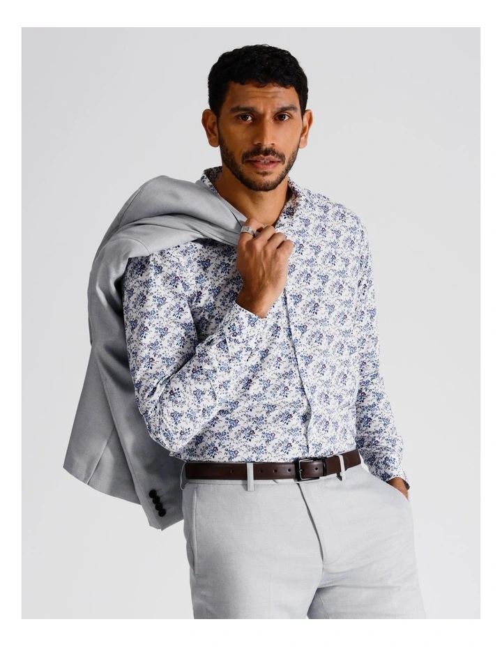 Slim Long Sleeve 1 Colour Floral Shirt in Blue