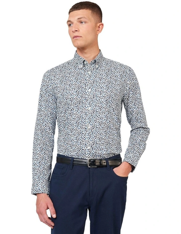 Ditsy Floral Print Long Sleeve Shirt in White