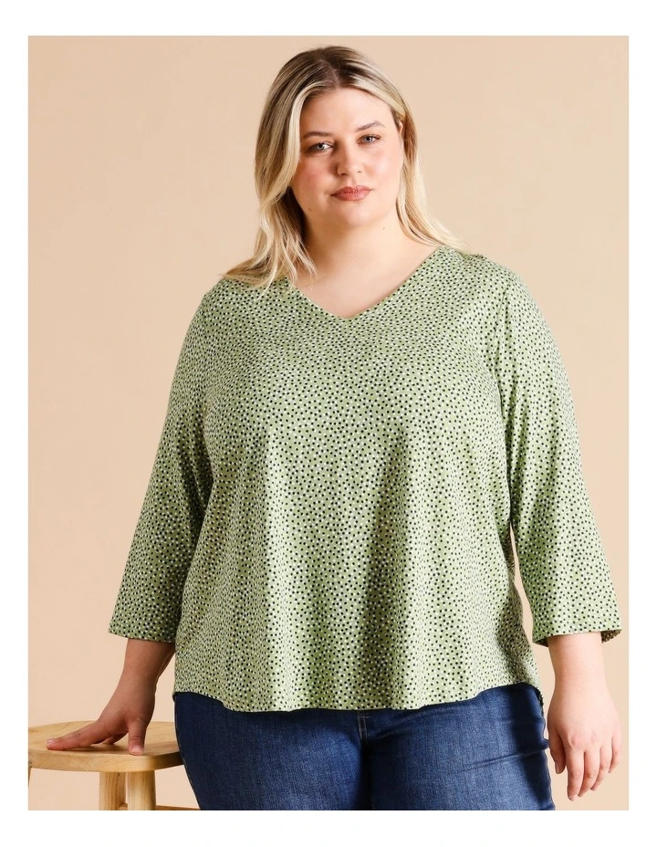 Organic Cotton Wardrobe Staple 3/4 Sleeve Tee In Khaki Pebble Spot