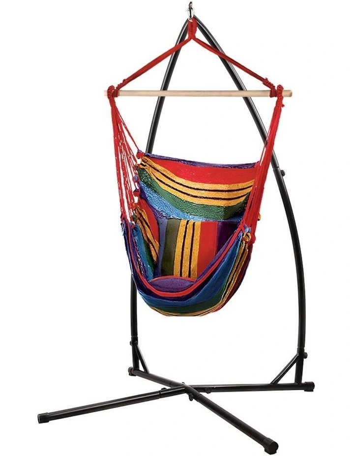 Hammock Camping Hanging Chair With Steel Stand in Rainbow